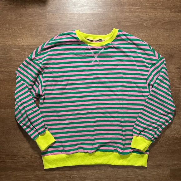 Women’s Striped Colorblock Crew Neck Long Sleeve Oversized Sweatshirt Size S - Picture 2 of 7